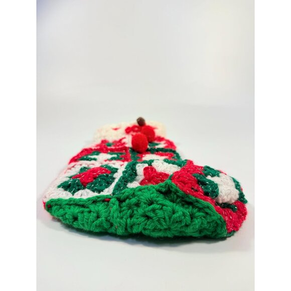 White Granny Square Christmas Stocking 13 Retro Handmade |Vintage Handmade - Picture 4 of 14